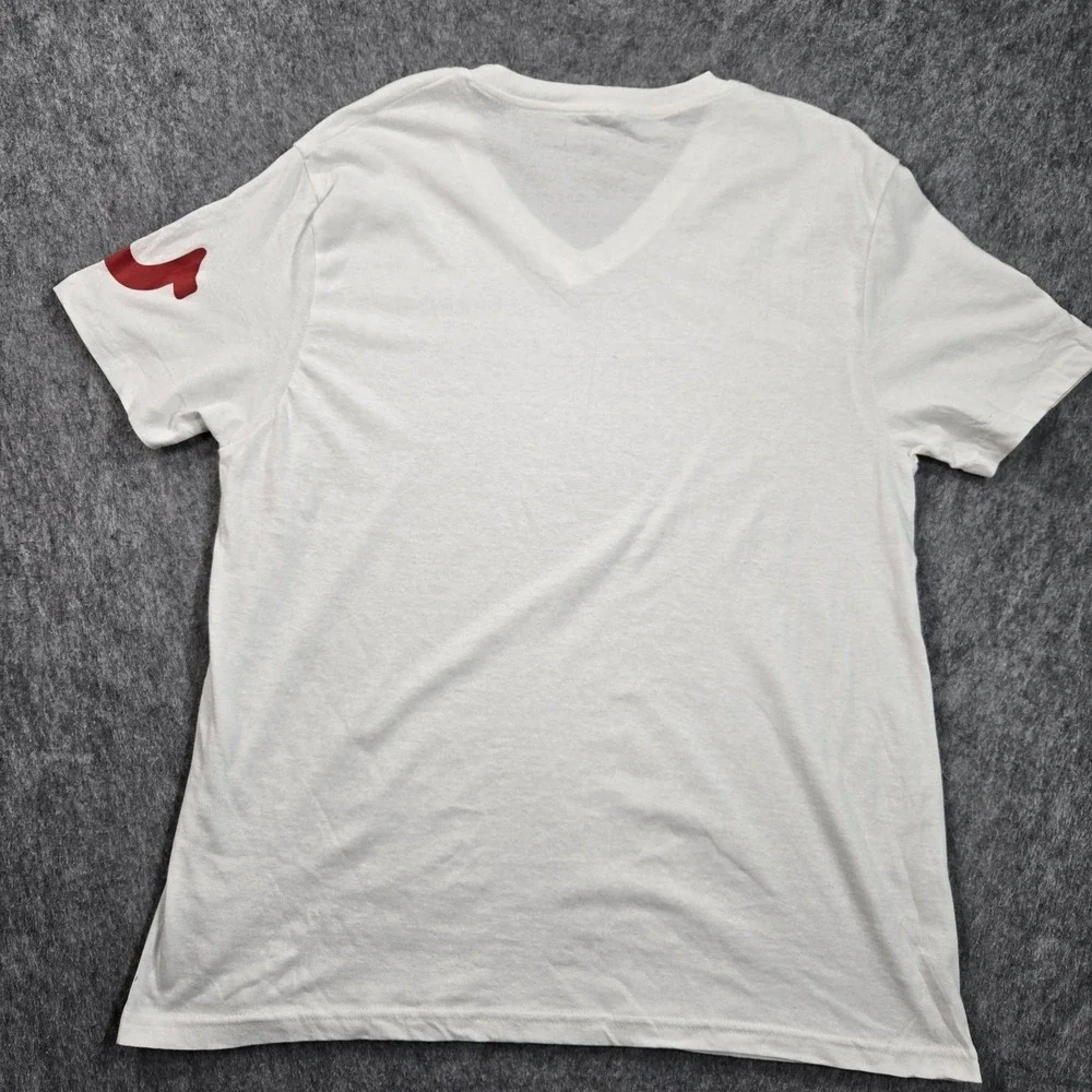True Religion Brand Jeans Shirt Mens Large White V Neck Red‎ Horseshoe Tee